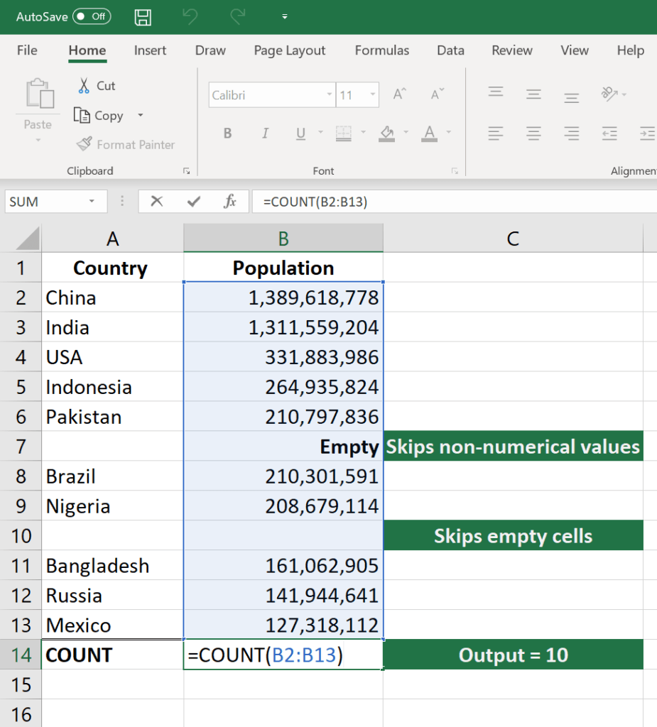 Total formula Of ms excel