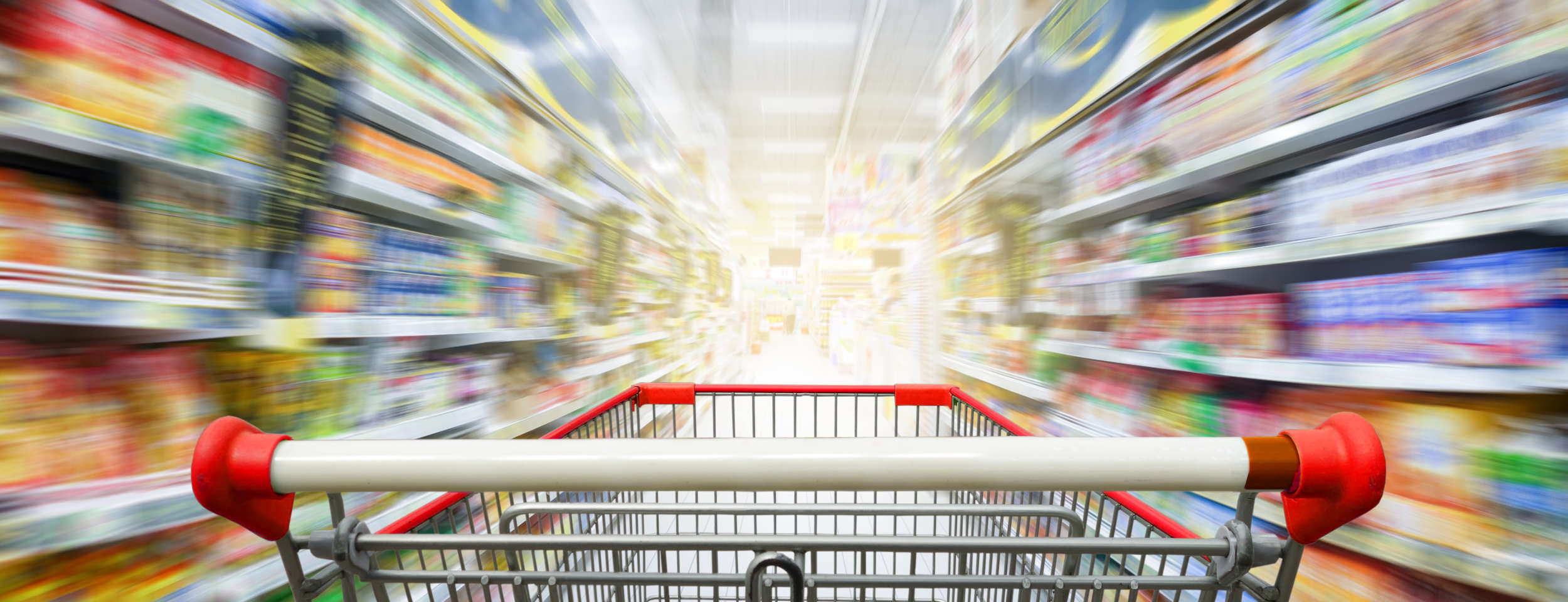 MPC - Image of a grocery cart in the middle of a supermarket aisle