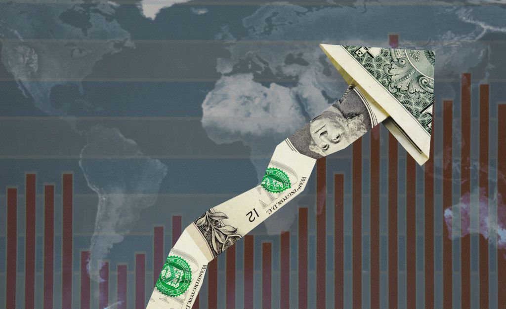 Price Indices - Upward pointing dollar arrow over world map and graph