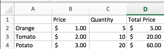 Excel shortcuts sample data