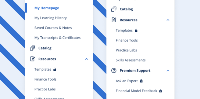 Screenshot of Member Dashboard menu