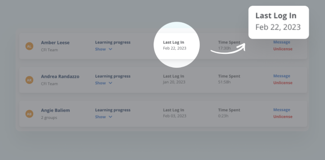 Screenshot from B2B Dashboard: last login date