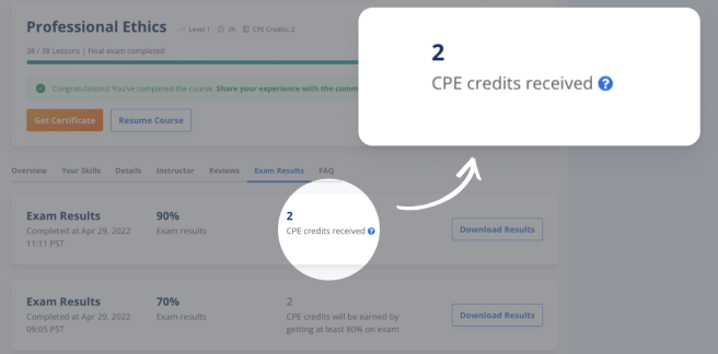 Screenshot from Member Dashboard: Course page
