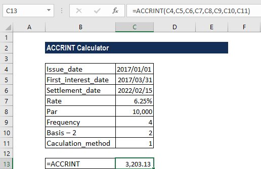 ACCRINT Function - Example 1