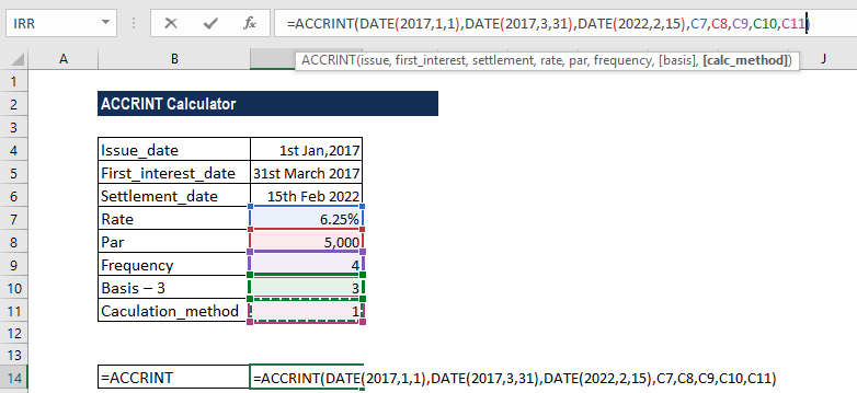 ACCRINT Function - Example 2a