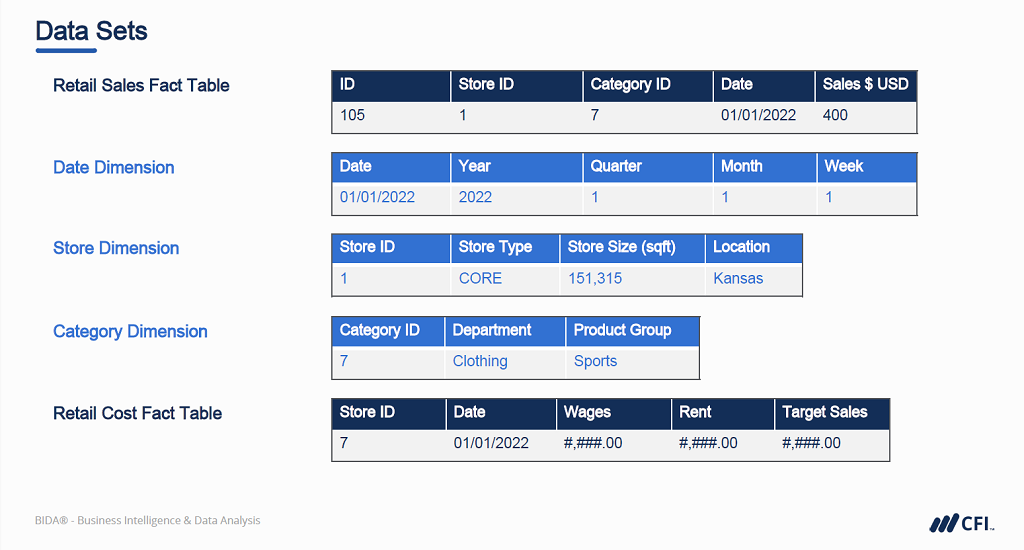 CFI's Power Bi Fundamentals Course - Data Sets