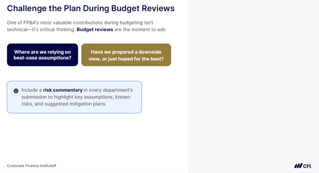Build Risk Into Budgets - Challenge the Plan during Budget Reviews