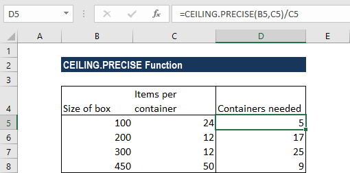 CEILING.PRECISE Function - Example 2b