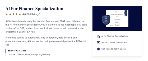 CFI Certifications and Specializations - Ai For Finance Specialization