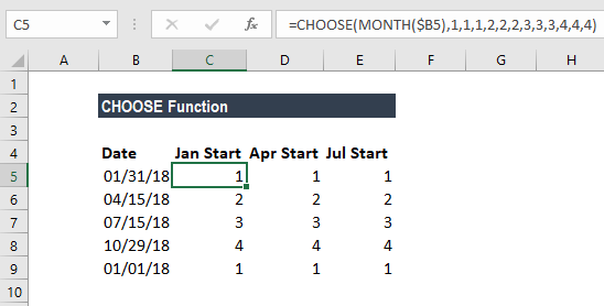 CHOOSE Function - Example 1a