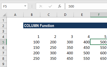 COLUMN Function - Example 3