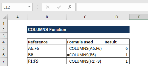 COLUMNS Function - Example 1a