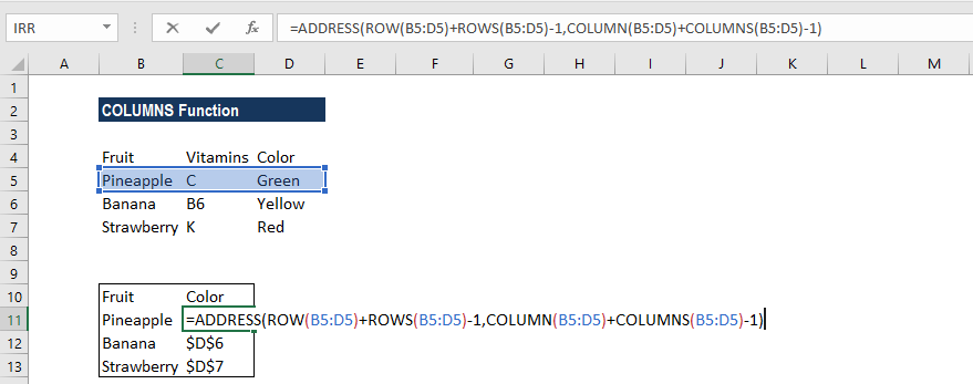 COLUMNS Function - Example 2