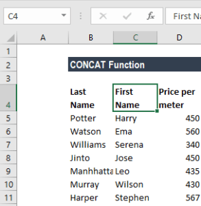 CONCAT Function in Excel - Definition, Formula, Use