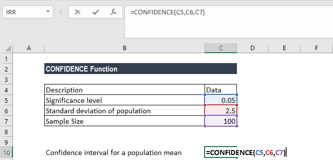 Confidence Interval Excel Funtion Formula Examples How To Use