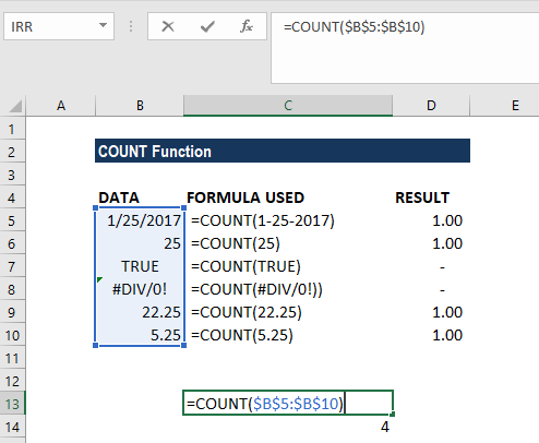 count function in excel for mac