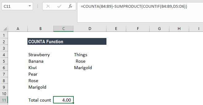 COUNTA Function - Example 3c