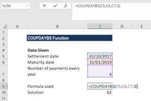 COUPDAYBS Function - Example 1