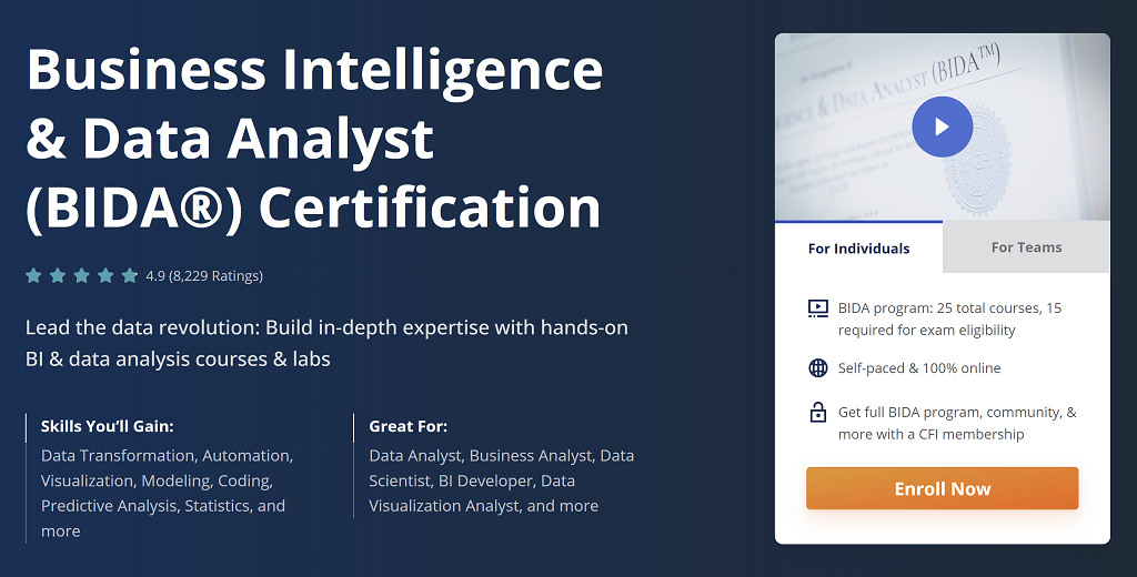 CFI: Business Intelligence and Data Analyst (BIDA) Certificate Program