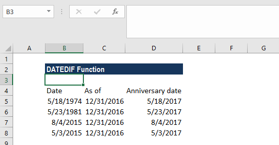 DATEDIF Function - Example 4