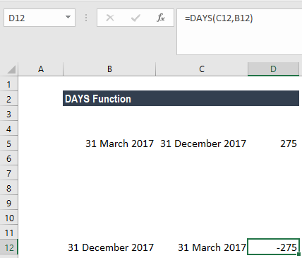 DAYS Function - Example 1