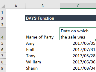 DAYS Function - Example 2