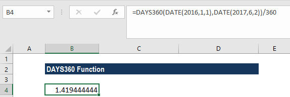 DAYS360 Function - Example 2a