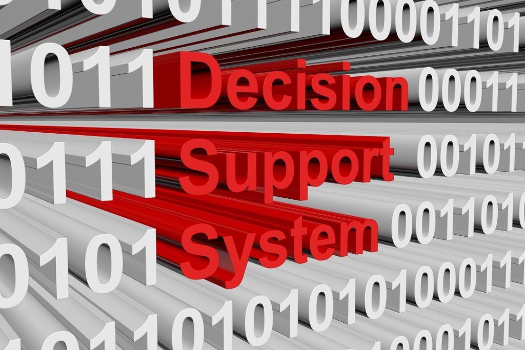 Decision Support System (DSS) - The words decision support system embossed on binary code