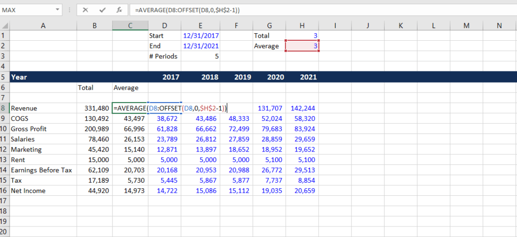 Dynamic Totals - AVERAGE