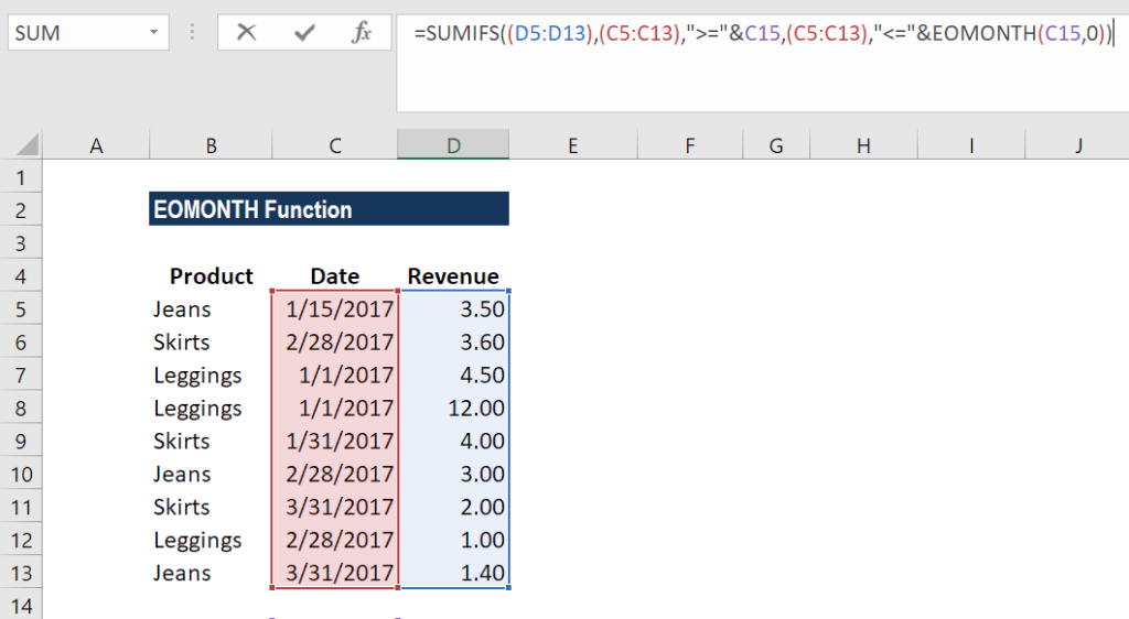 EOMONTH Function - Example 1a