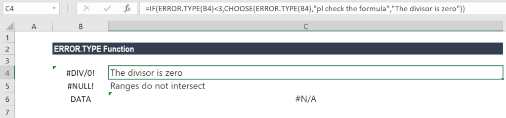 ERROR.TYPE Function - Example 1a