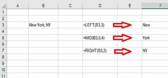 CELL, LEFT, MID and RIGHT formulas