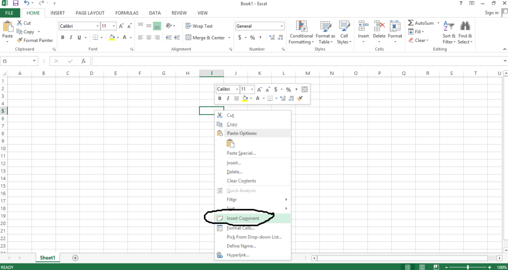 Hide Comments Excel 2016