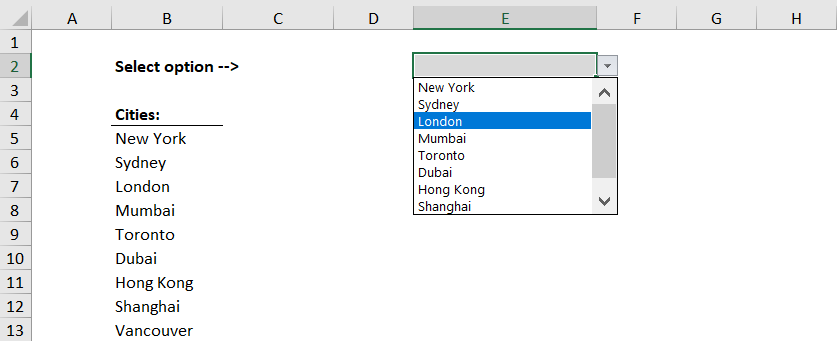 drop down list in excel