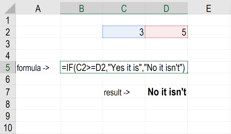 Excel IF Statement - Example of False Result 