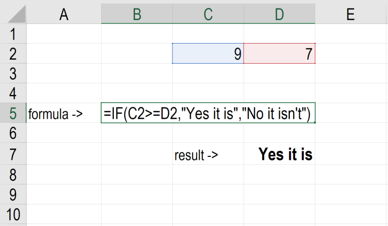 Excel IF Statement - Example of True Result 