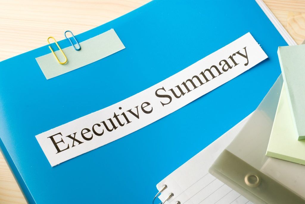 Executive Summary - Image of the words executive summary in the cover of a folder