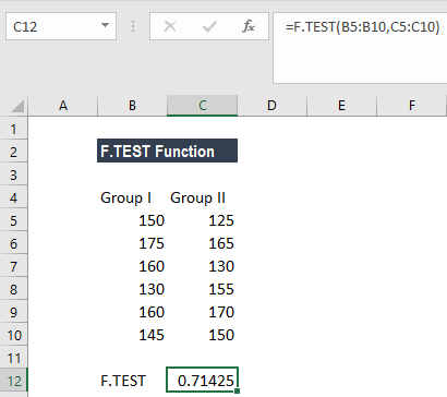 F.TEST Function - Example 1a