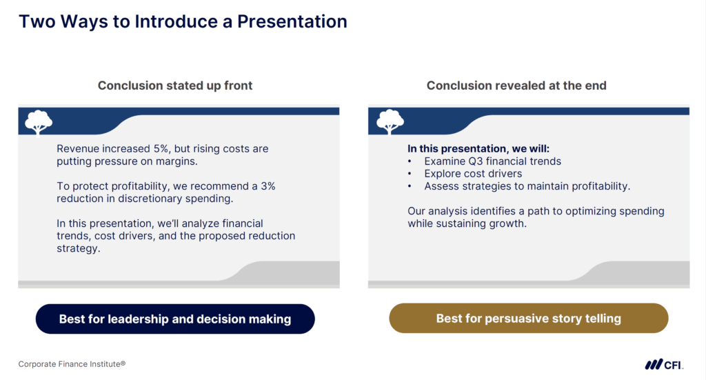 Financial Presentation Structure - Two Ways to Introduce a Presentation