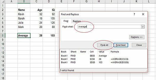 How to Search in Excel for something