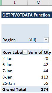 GETPIVOTDATA Function - Example 2a
