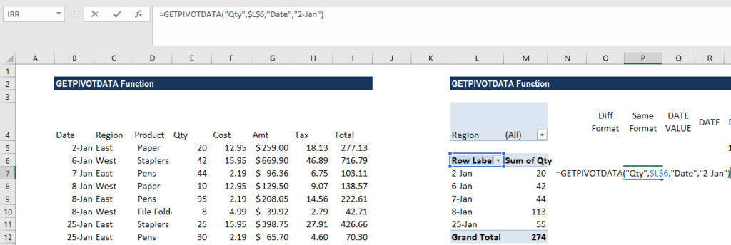 GETPIVOTDATA Function - Example 2c