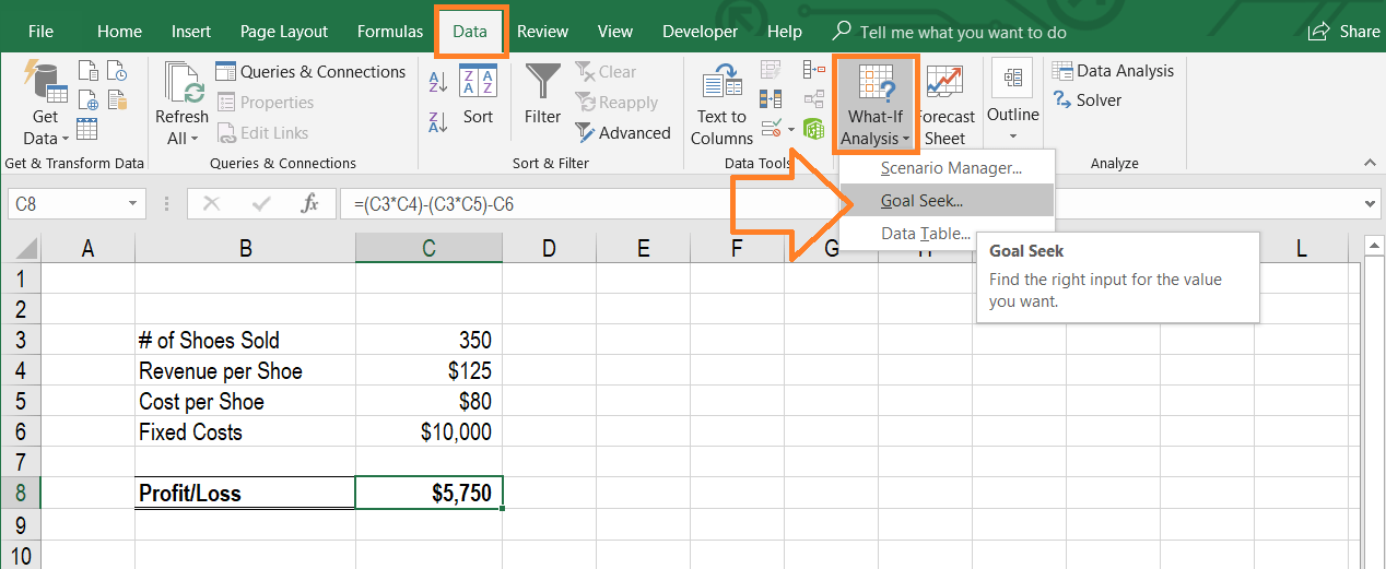 Goal Seek Excel - Step 2