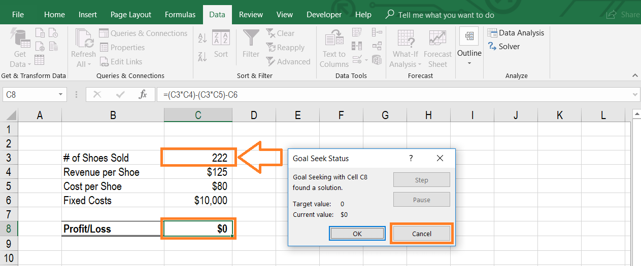 Goal Seek Excel - Step 5