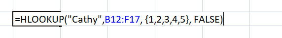 HLOOKUP - Formula