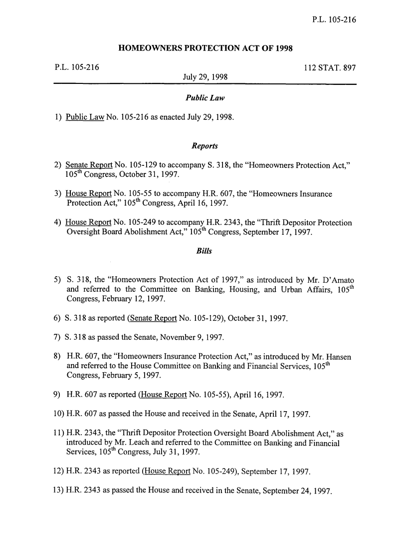 Homeowners Protection Act of 1998