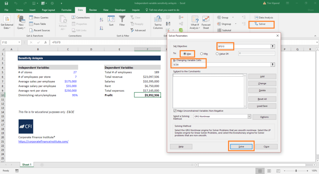 Independent Variable Solver Solution