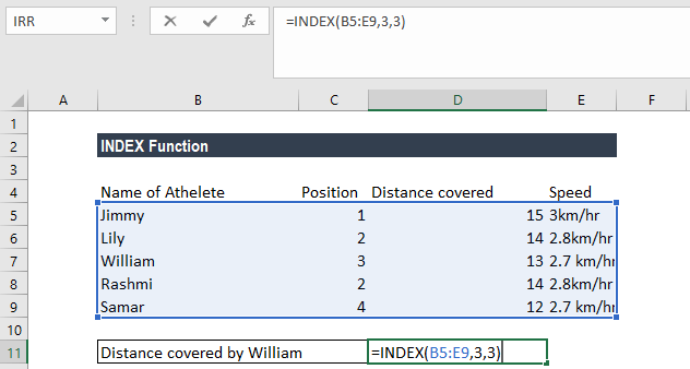 INDEX Function - Example 1