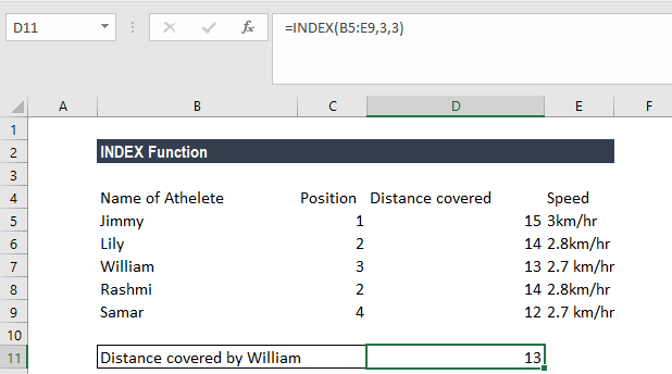 INDEX Function - Example 1a