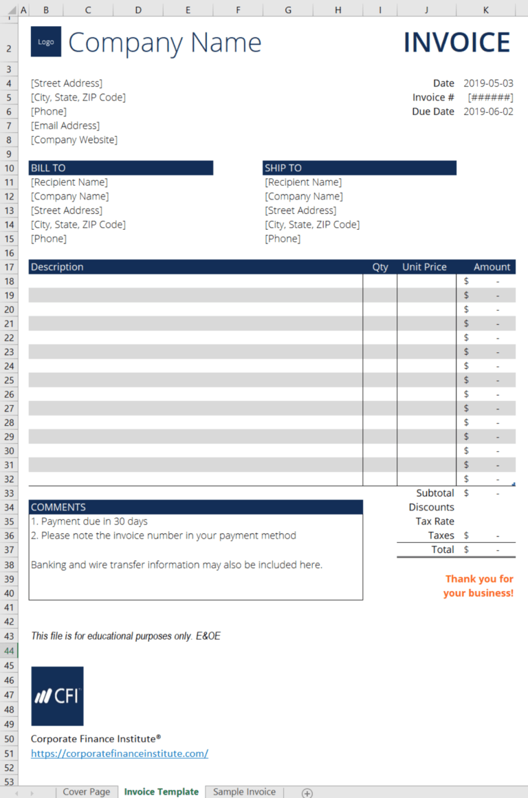 Free Invoice Template for Excel